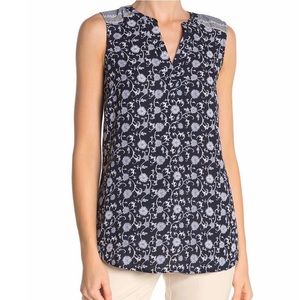Adrianna Papell Blue Floral Mix Pattern Top